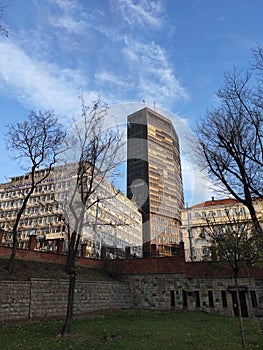 Belgrade Palace Serbia glass skyscraper side view