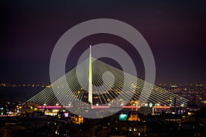 Belgrade panorama with Ada Bridge by night