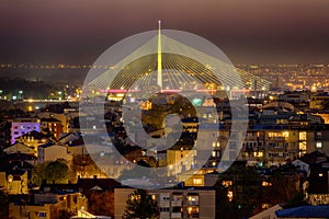 Belgrade panorama with Ada Bridge by night