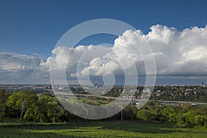 Belgrade panorama with cloudy sky,view from the hill