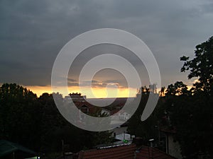 Belgrade panorama in sunset cloudy sky