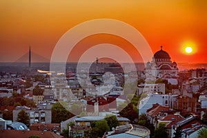 Belgrade panorama with temple of Saint Sava