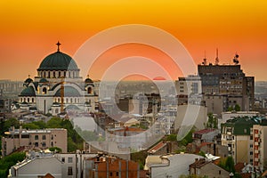 Belgrade panorama with temple of Saint Sava