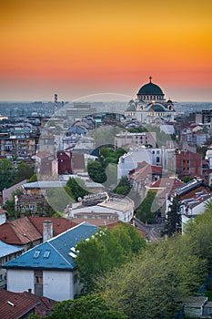 Belgrade panorama with temple of Saint Sava