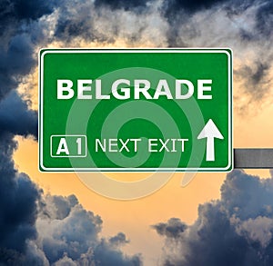 BELGRADE road sign against clear blue sky