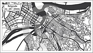 Belgrade Serbia City Map in Black and White Color in Retro Style Isolated on White