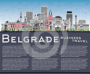 Belgrade Serbia City Skyline with Color Buildings, Blue Sky and Copy Space