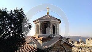 Belgrade, Serbia, January 24, 2020. Dome of the church with a cross. Church of St Petka at Kalemegdan fortress - Belgrade Serbia