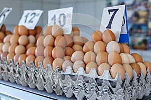 fresh eggs at the Serbian Zeleni Venac farmer's market.