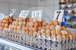 fresh eggs at the Serbian Zeleni Venac farmer's market.