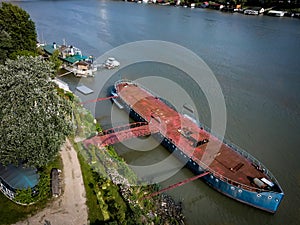 Belgrade, Serbia - June 16, 2020: Ships on the Sava river in Belgrade Serbia