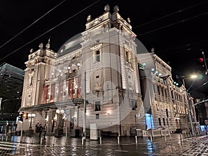 Belgrade Serbia National Theatre bulding side view by night