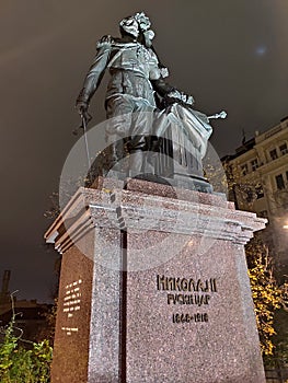 Belgrade Serbia at night emperor Nikolai II Romanov monument