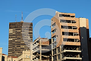 Belgrade serbia ruins after bombing beogradjanka skyscraper in behind