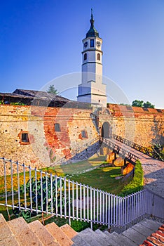 Belgrade, Serbia. Sahat Kula (Clock Tower) and Kalemegdan Fortress walls