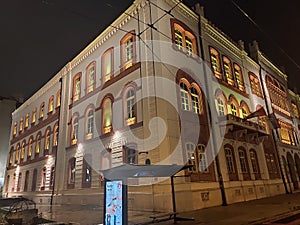 Belgrade Serbia University bulding side view by night