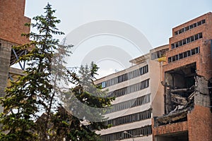 Belgrade, Serbia: The Yugoslav Ministry of Defence building, showing the damages from the NATO bombing of Yugoslavia