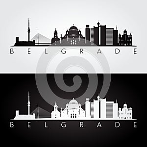 Belgrade skyline and landmarks silhouette