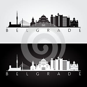 Belgrade skyline and landmarks silhouette photo
