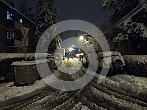 Belgrade streets under the snow by night