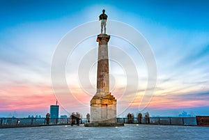 Belgrade at sunset. Pobednik statue