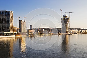 Belgrade tower, the new building rising on the bank of river Sava, Serbia