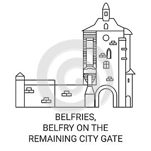 Belguim, Belfries, Belfry On The Remaining City Gate travel landmark vector illustration