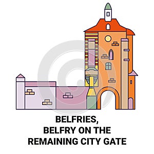 Belguim, Belfries, Belfry On The Remaining City Gate travel landmark vector illustration