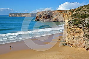 Beliche beach between Sagres and Cabo de Sao Vicente St Vincent Cape, with colorful landscape and dramatic cliffs, Sagres, Algar photo