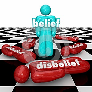 Belief Vs Disbelief One Confident Person with Faith Stands Doubt