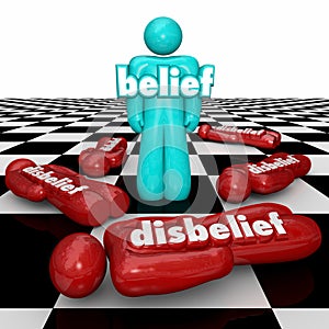 Belief Vs Disbelief One Confident Person with Faith Stands Doubt photo