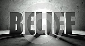 Belief word with shadow, background photo