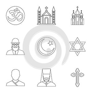 Beliefs icons set, outline style