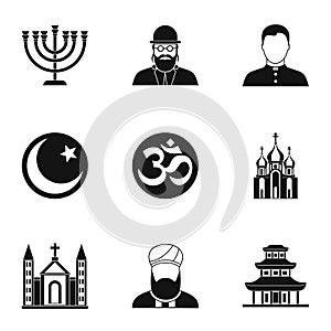 Beliefs icons set, simple style