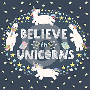 Believe in unicorns cute card