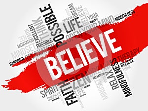 Believe word cloud collage