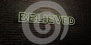 BELIEVED -Realistic Neon Sign on Brick Wall background - 3D rendered royalty free stock image