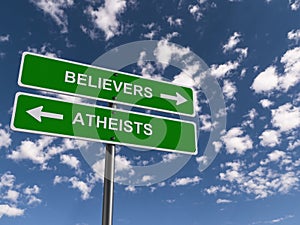 Believers atheists traffic sign photo