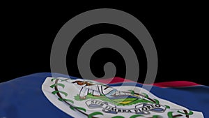 Belize fabric flag waving on the wind loop. Belizean embroidery stiched cloth banner swaying on the breeze. Half-filled black