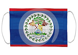 Belize flag on a medical mask. Isolated on a white background. for corona virus or covid-19, protective breathing masks for virus