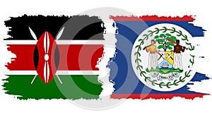 Belize and Kenya grunge flags connection vector