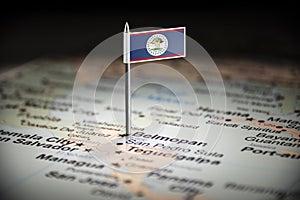 Belize marked with a flag on the map