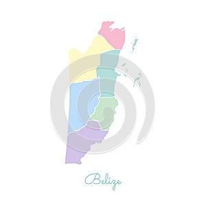 Belize region map: colorful with white outline.