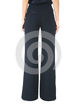 Bell bottom formal trousers on model legs close up cut photo