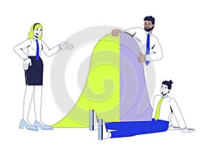 Bell curve analysis with statisticians team 2D illustration concept