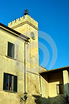 Bell on the Historic clock tower in the city of Magliano in Toscana