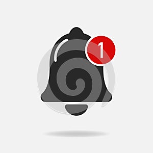 Bell icon, 1 notification. vector flat style symbol isolated on white