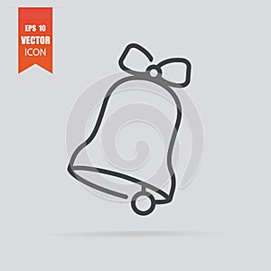 Bell icon in flat style isolated on grey background