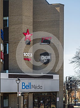 Virgin TSN rouge CHMO Radio Station of Bell media in downtown Montrea