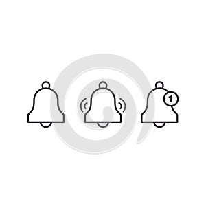 Bell Notification line icon set for incoming inbox message. Vector ringing bells outline illustration